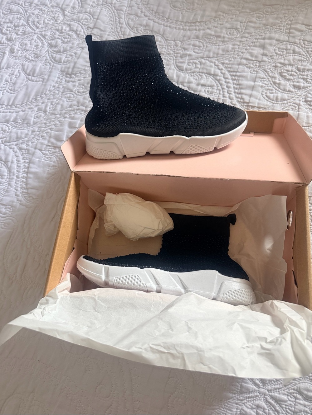 Black Knit Slip-On Sock Sneakers with White Sole